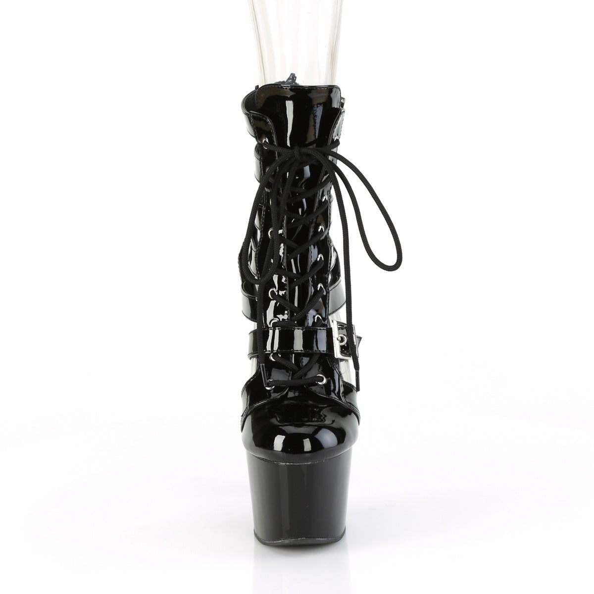 7" Heel, 2 3/4" PF Strappy Lace-Up Cage Bootie, Back Zip (Pleaser ADO1013MST/B/M)