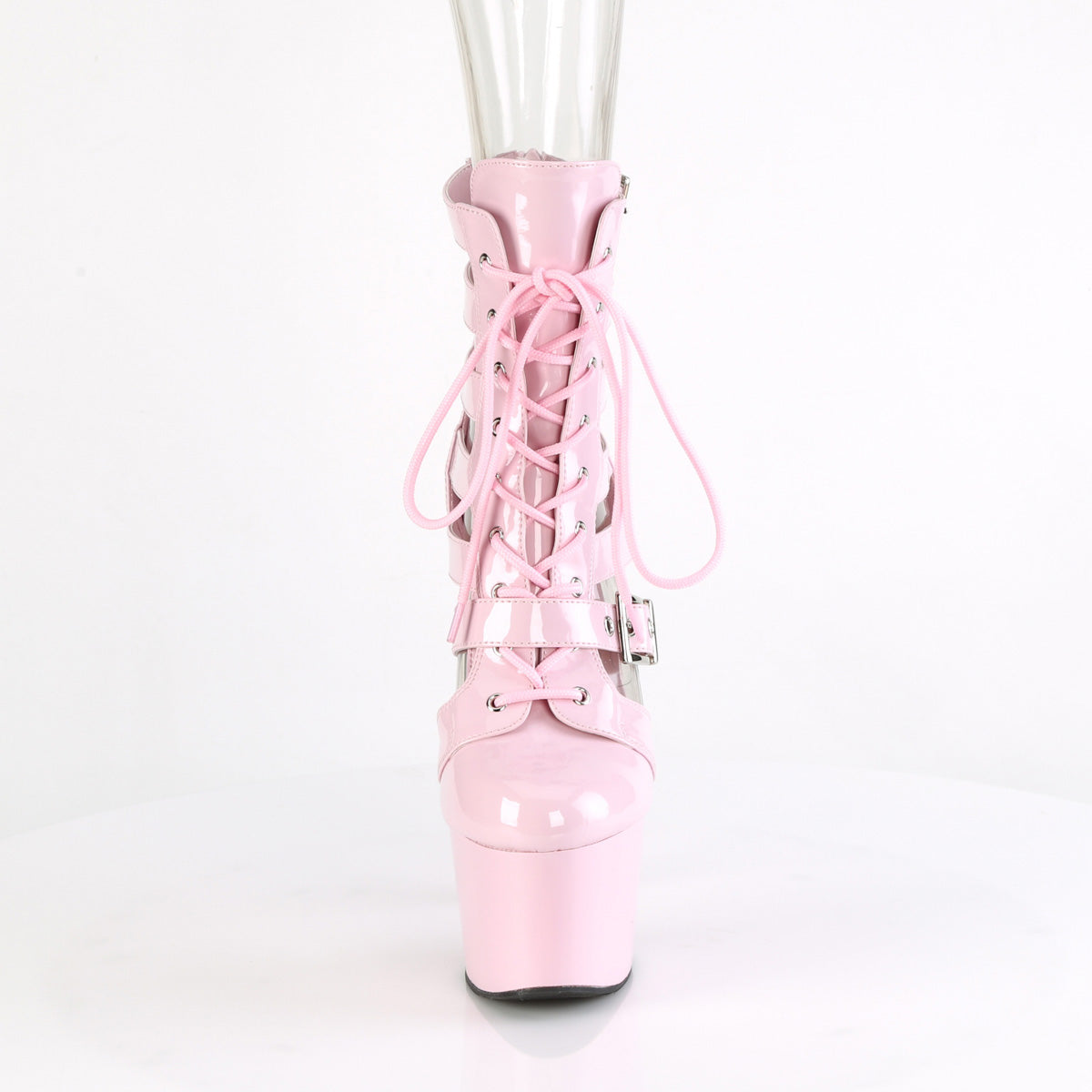 7" Heel, 2 3/4" PF Strappy Lace-Up Cage Bootie, Back Zip (Pleaser ADO1013MST/B/M)