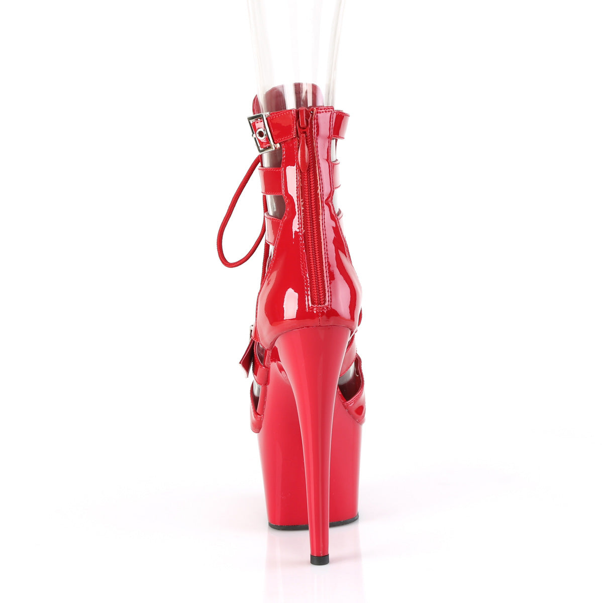 7" Heel, 2 3/4" PF Strappy Lace-Up Cage Bootie, Back Zip (Pleaser ADO1013MST/B/M)