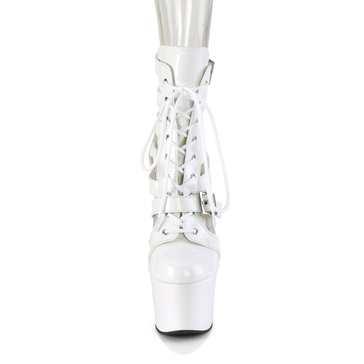 7" Heel, 2 3/4" PF Strappy Lace-Up Cage Bootie, Back Zip (Pleaser ADO1013MST/B/M)