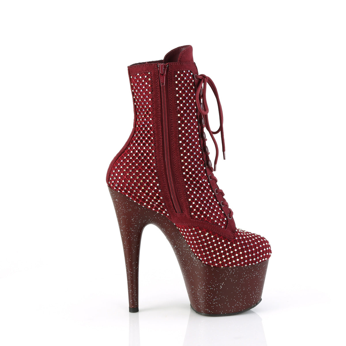 7" Heel, 2 3/4" PF Lace-Up RS Mesh Ankle Boot, Side Zip (Pleaser ADO1020RM/BFS-RS/M)