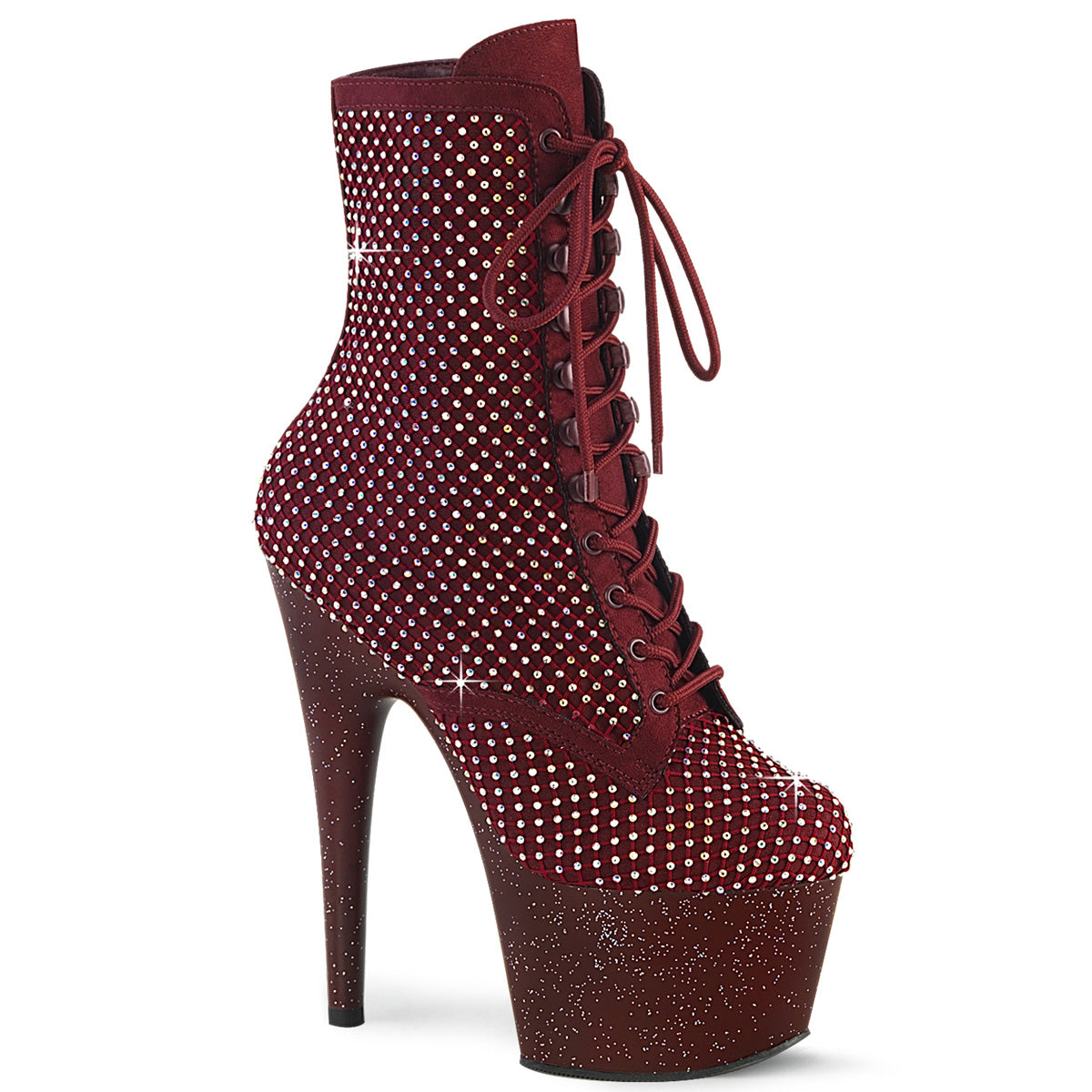 7" Heel, 2 3/4" PF Lace-Up RS Mesh Ankle Boot, Side Zip (Pleaser ADO1020RM/BFS-RS/M)