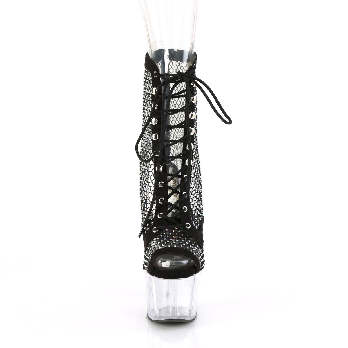 7" Heel, 2 3/4" PF Peep Toe Lace-Up Ankle Boot, Side Zip (Pleaser ADO1021RM/BFS-RS/C)