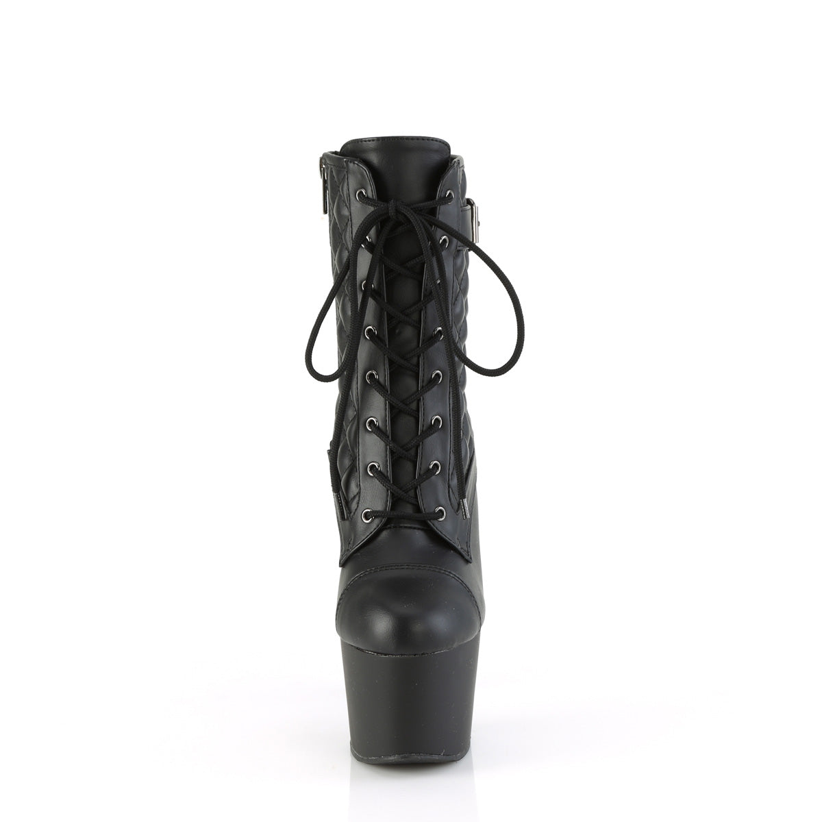 *7" Heel, 2 3/4" PF Buckled Lace-Up Ankle Boot, Side Zip (Pleaser ADO1033/BPU/M)