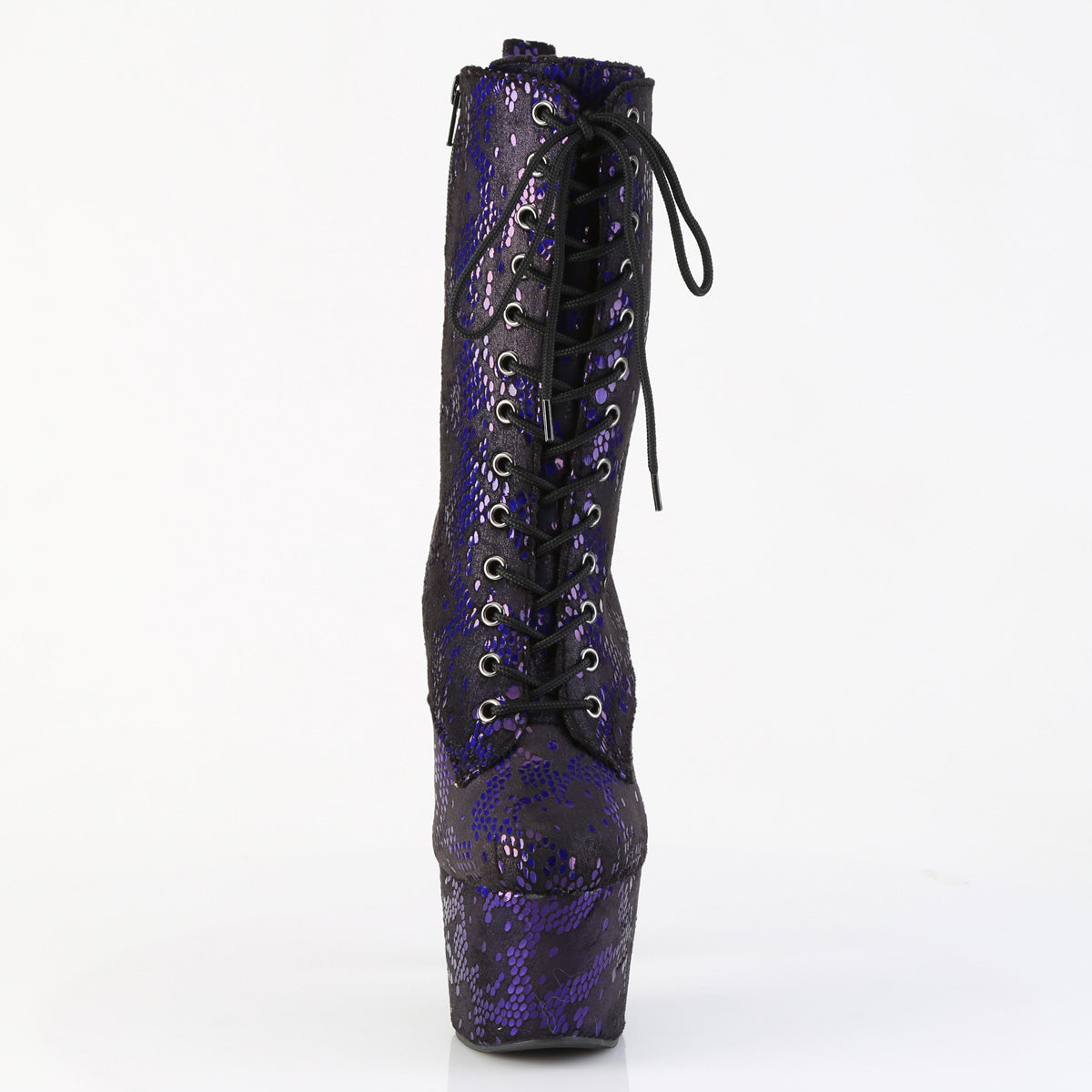 *7" Heel, 2 3/4" PF Lace-Up Front Ankle Boot, Side Zip (Pleaser ADO1040SPF/BLMFA/M)
