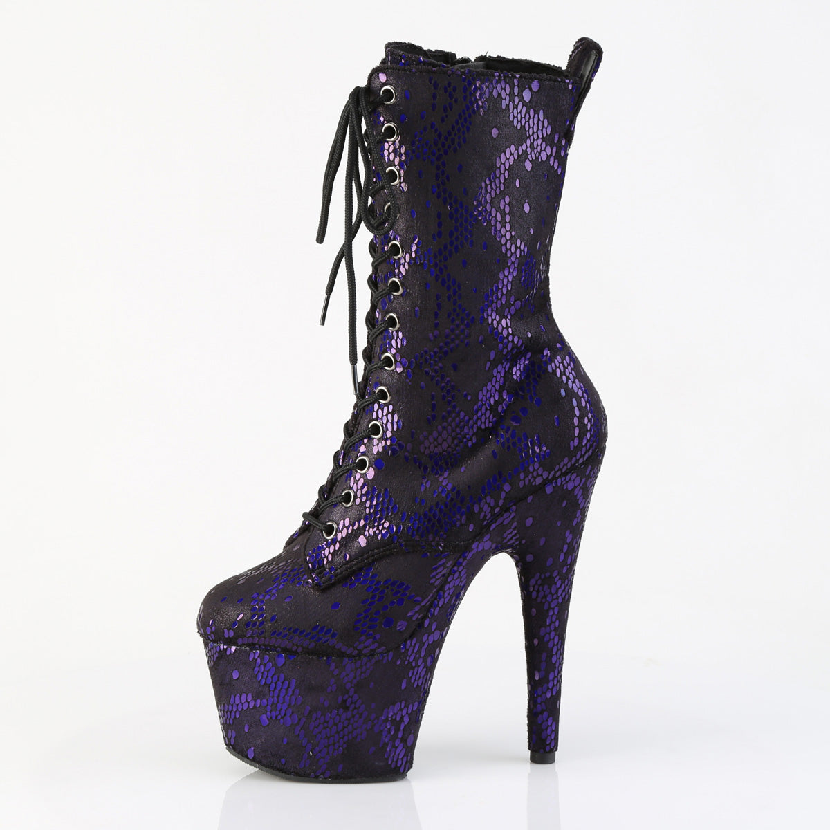 *7" Heel, 2 3/4" PF Lace-Up Front Ankle Boot, Side Zip (Pleaser ADO1040SPF/BLMFA/M)