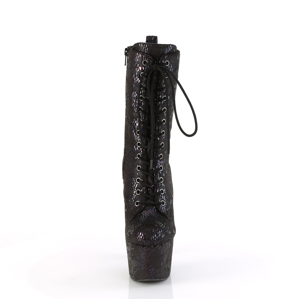 *7" Heel, 2 3/4" PF Lace-Up Front Ankle Boot, Side Zip (Pleaser ADO1040SPF/BLMFA/M)
