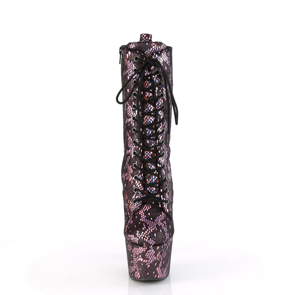 *7" Heel, 2 3/4" PF Lace-Up Front Ankle Boot, Side Zip (Pleaser ADO1040SPF/BLMFA/M)