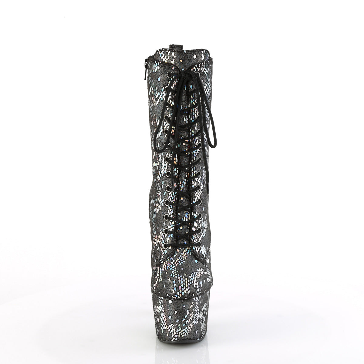 *7" Heel, 2 3/4" PF Lace-Up Front Ankle Boot, Side Zip (Pleaser ADO1040SPF/BLMFA/M)