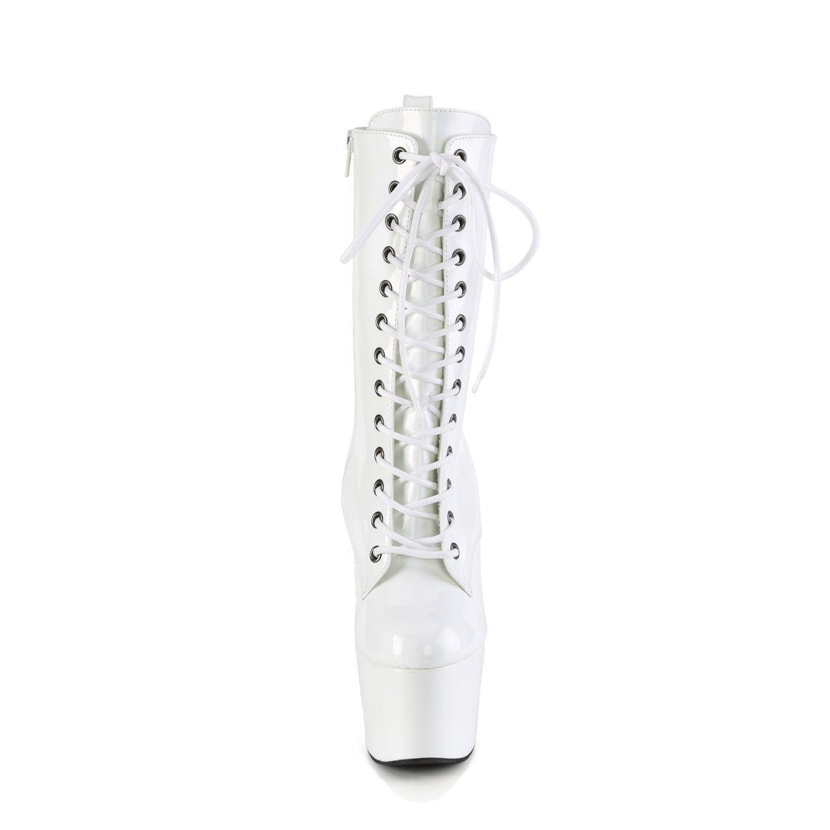 7" Heel, 2 3/4" PF Holographic Lace-Up Ankle Boot, Side Zip (Pleaser ADO1040WR-HG/BHG/M)