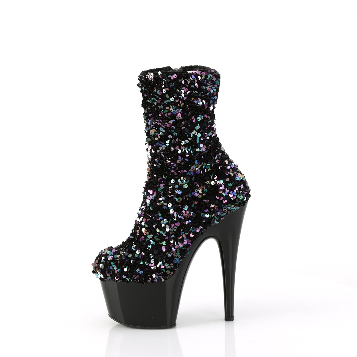 *7" Heel, 2 3/4" PF Sequins Ankle Boot, Inside Zip (Pleaser ADO1042SQ/BMCSQ/B)