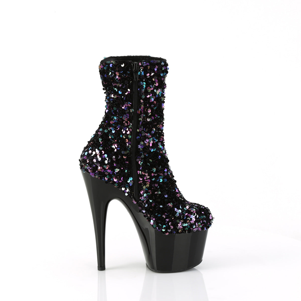 *7" Heel, 2 3/4" PF Sequins Ankle Boot, Inside Zip (Pleaser ADO1042SQ/BMCSQ/B)