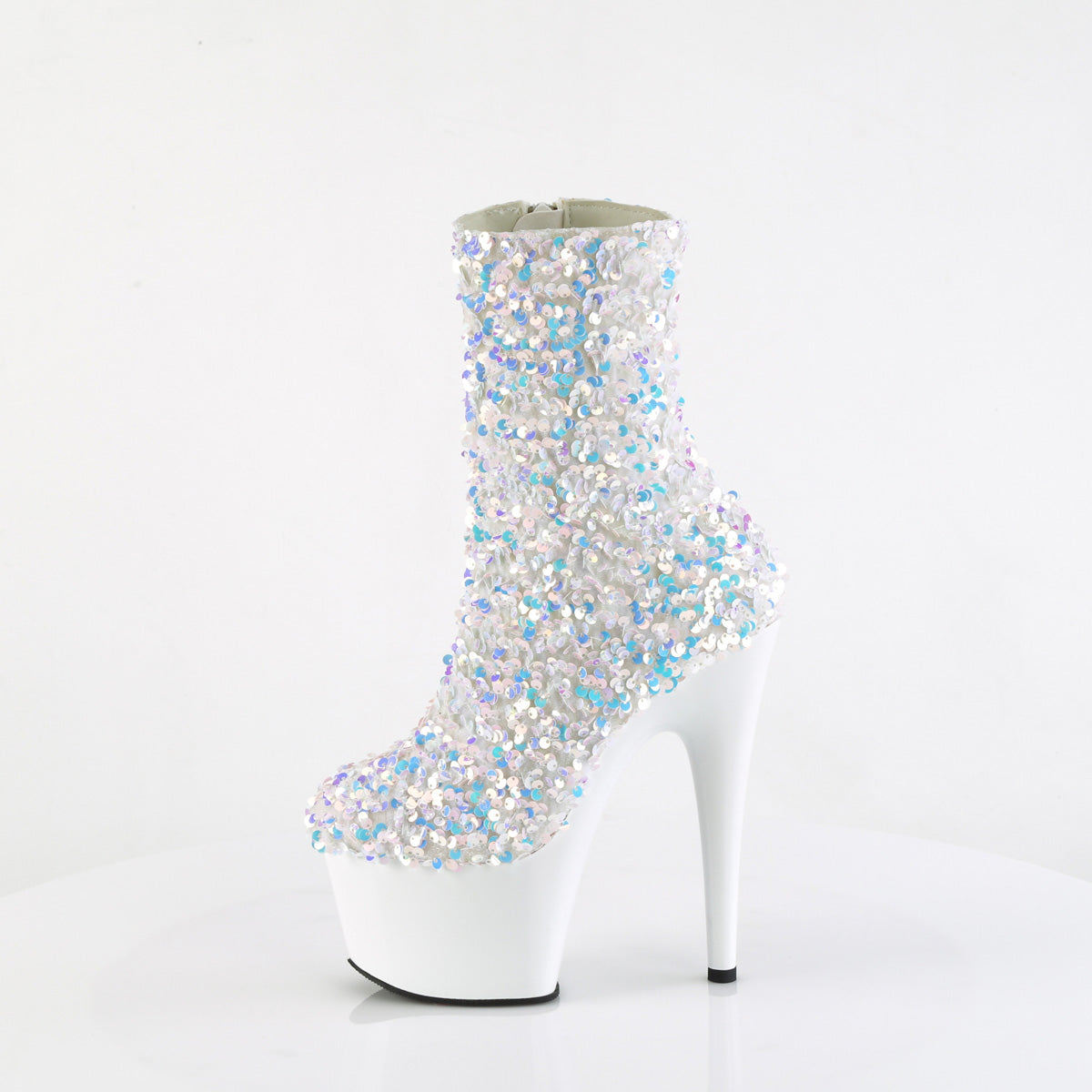 *7" Heel, 2 3/4" PF Sequins Ankle Boot, Inside Zip (Pleaser ADO1042SQ/BMCSQ/B)