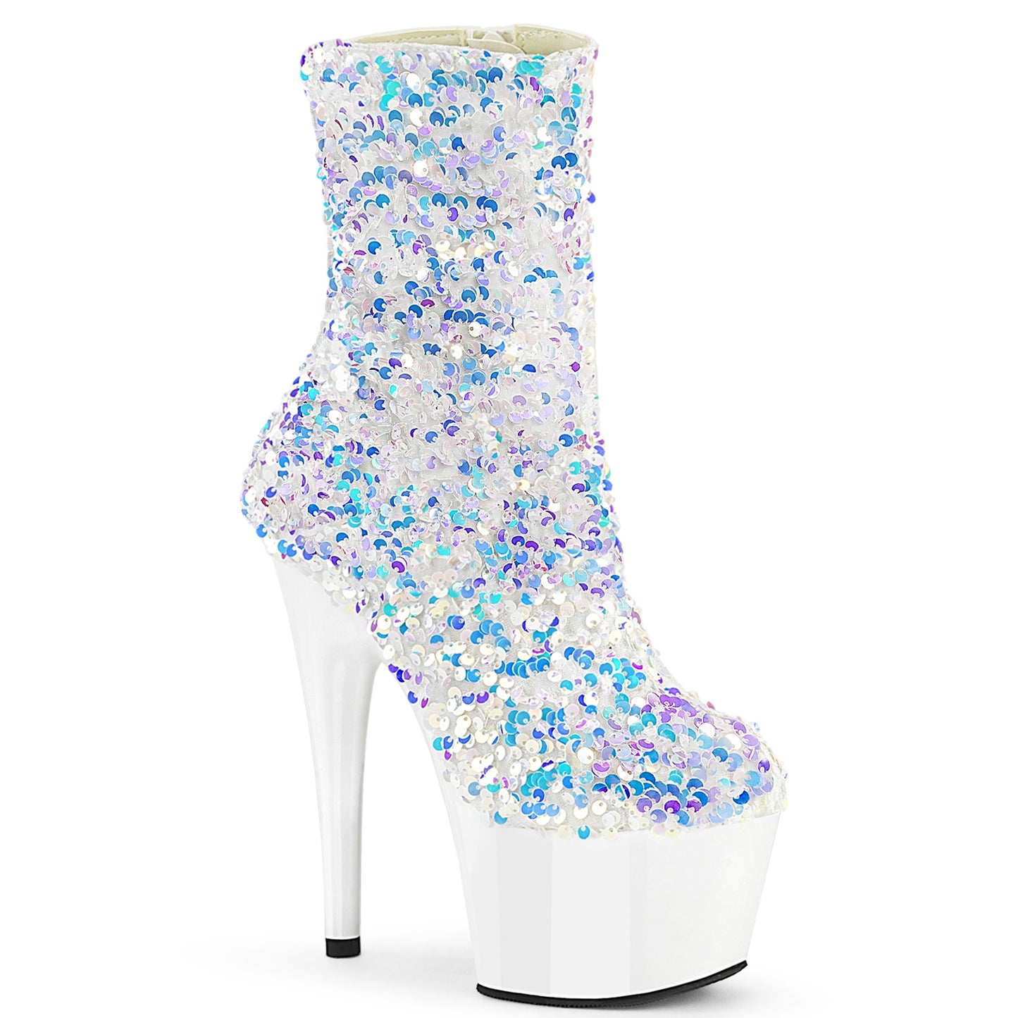 *7" Heel, 2 3/4" PF Sequins Ankle Boot, Inside Zip (Pleaser ADO1042SQ/BMCSQ/B)