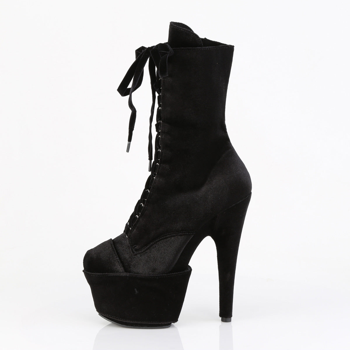 7" Heel, 2 3/4" PF Velvet Lace-Up Front Ankle Boot (Pleaser ADO1045VEL/B/M)