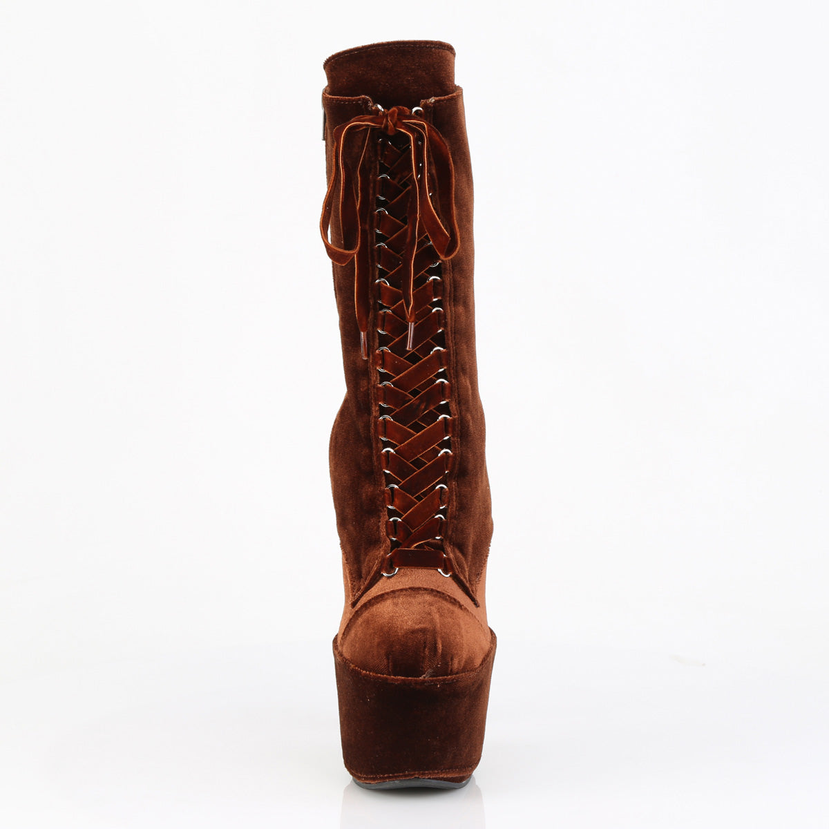 7" Heel, 2 3/4" PF Velvet Lace-Up Front Ankle Boot (Pleaser ADO1045VEL/B/M)