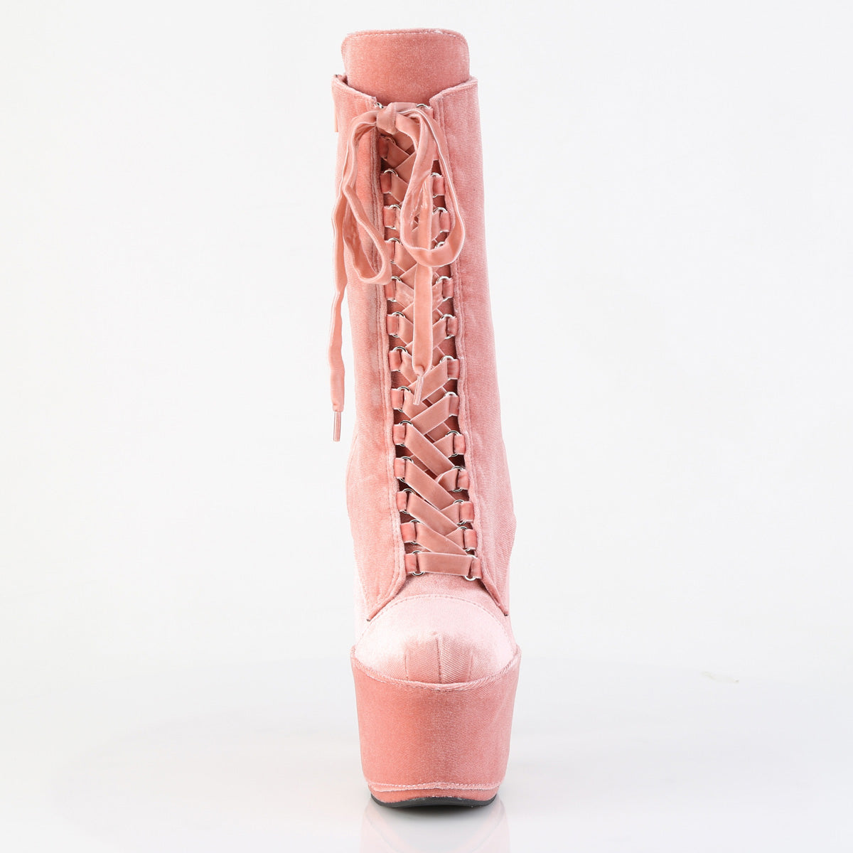 7" Heel, 2 3/4" PF Velvet Lace-Up Front Ankle Boot (Pleaser ADO1045VEL/B/M)