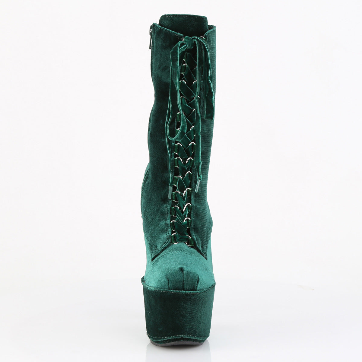7" Heel, 2 3/4" PF Velvet Lace-Up Front Ankle Boot (Pleaser ADO1045VEL/B/M)