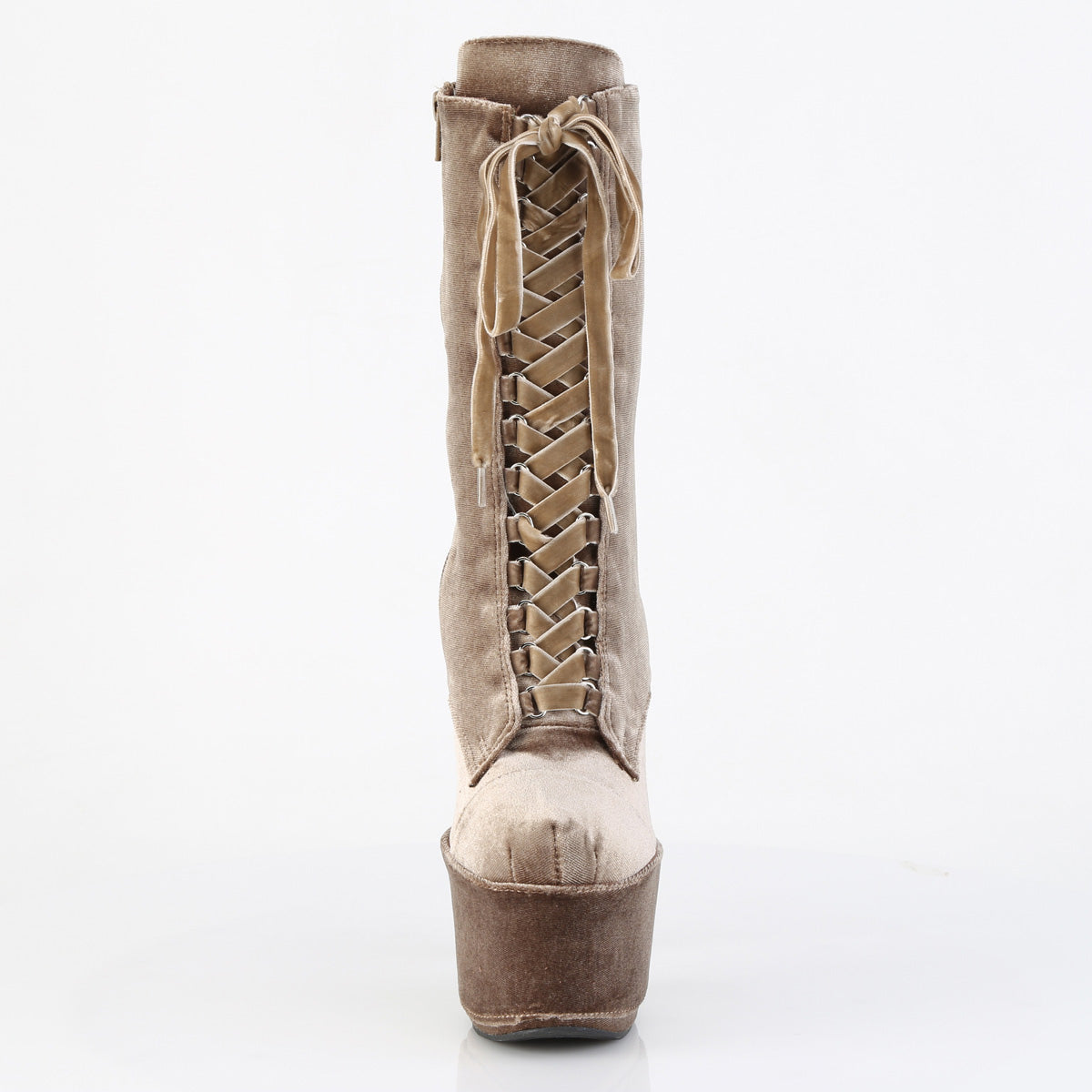 7" Heel, 2 3/4" PF Velvet Lace-Up Front Ankle Boot (Pleaser ADO1045VEL/B/M)