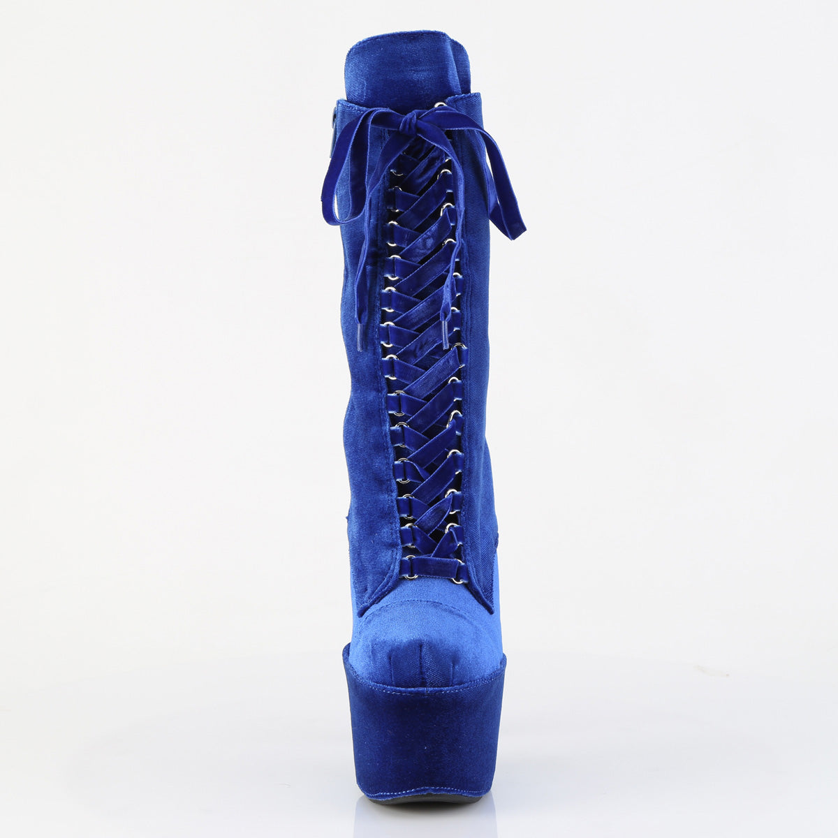 7" Heel, 2 3/4" PF Velvet Lace-Up Front Ankle Boot (Pleaser ADO1045VEL/B/M)