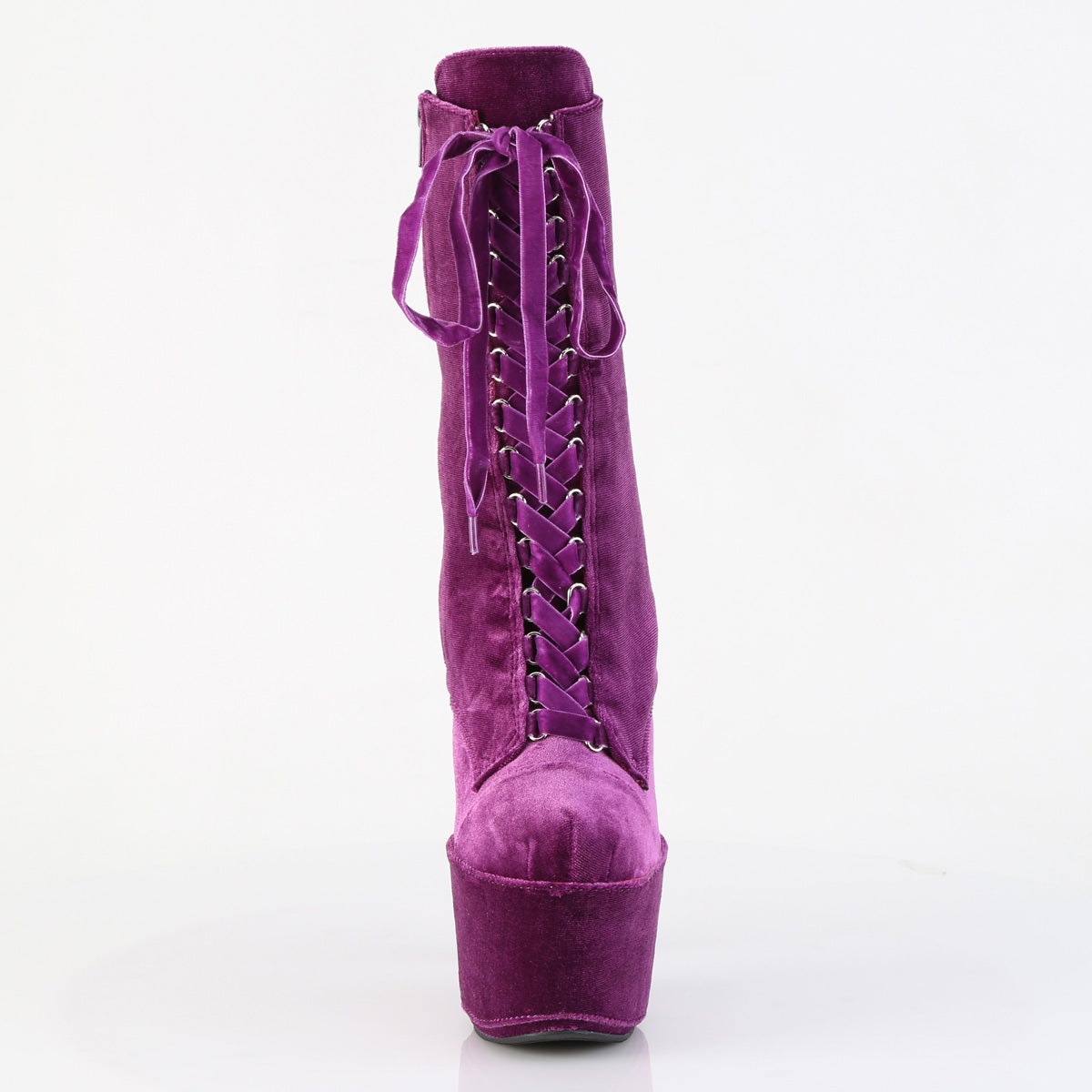 7" Heel, 2 3/4" PF Velvet Lace-Up Front Ankle Boot (Pleaser ADO1045VEL/B/M)