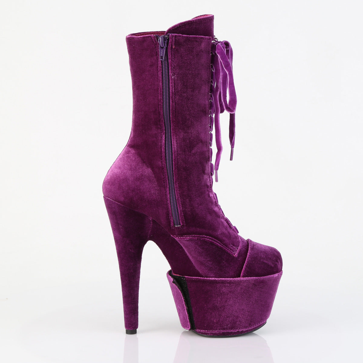 7" Heel, 2 3/4" PF Velvet Lace-Up Front Ankle Boot (Pleaser ADO1045VEL/B/M)