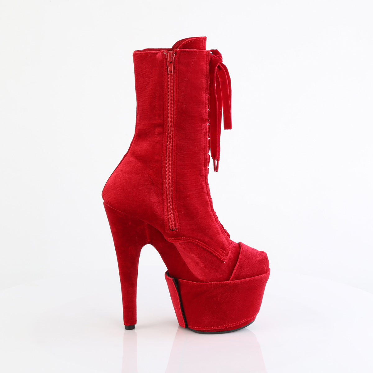 7" Heel, 2 3/4" PF Velvet Lace-Up Front Ankle Boot (Pleaser ADO1045VEL/B/M)