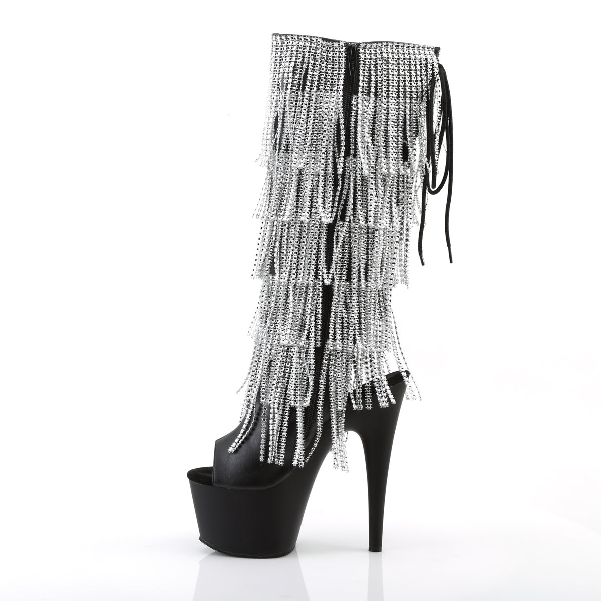 7" Heel, 2 3/4" PF Lace-Up Stretch PF Knee Boot, Side Zip (Pleaser ADO2024RSF/BPU/M)
