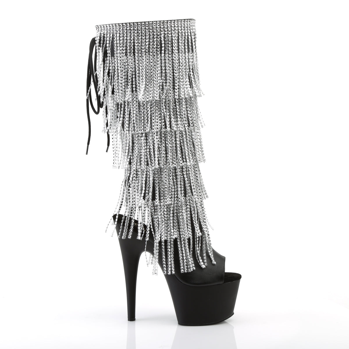7" Heel, 2 3/4" PF Lace-Up Stretch PF Knee Boot, Side Zip (Pleaser ADO2024RSF/BPU/M)