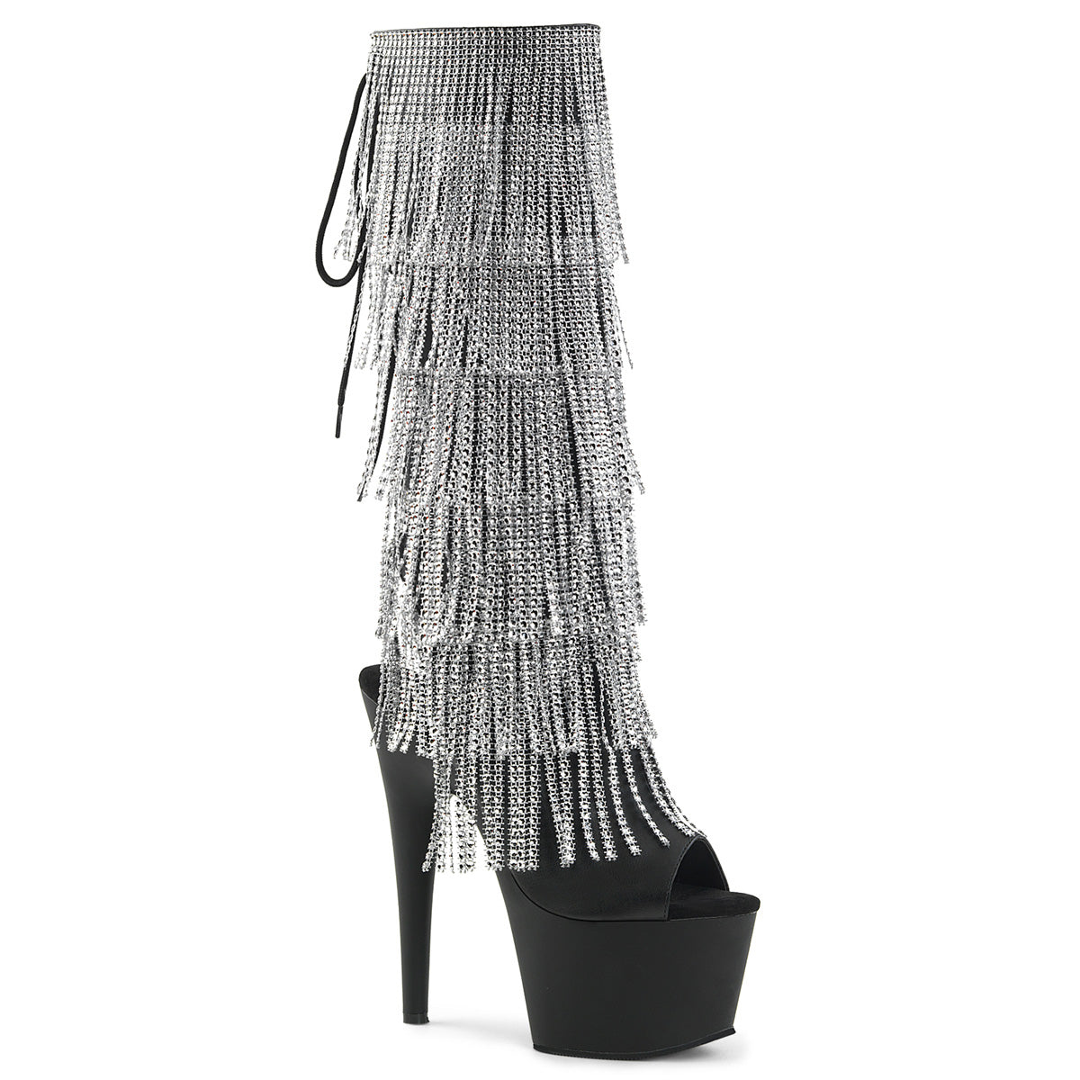 7" Heel, 2 3/4" PF Lace-Up Stretch PF Knee Boot, Side Zip (Pleaser ADO2024RSF/BPU/M)