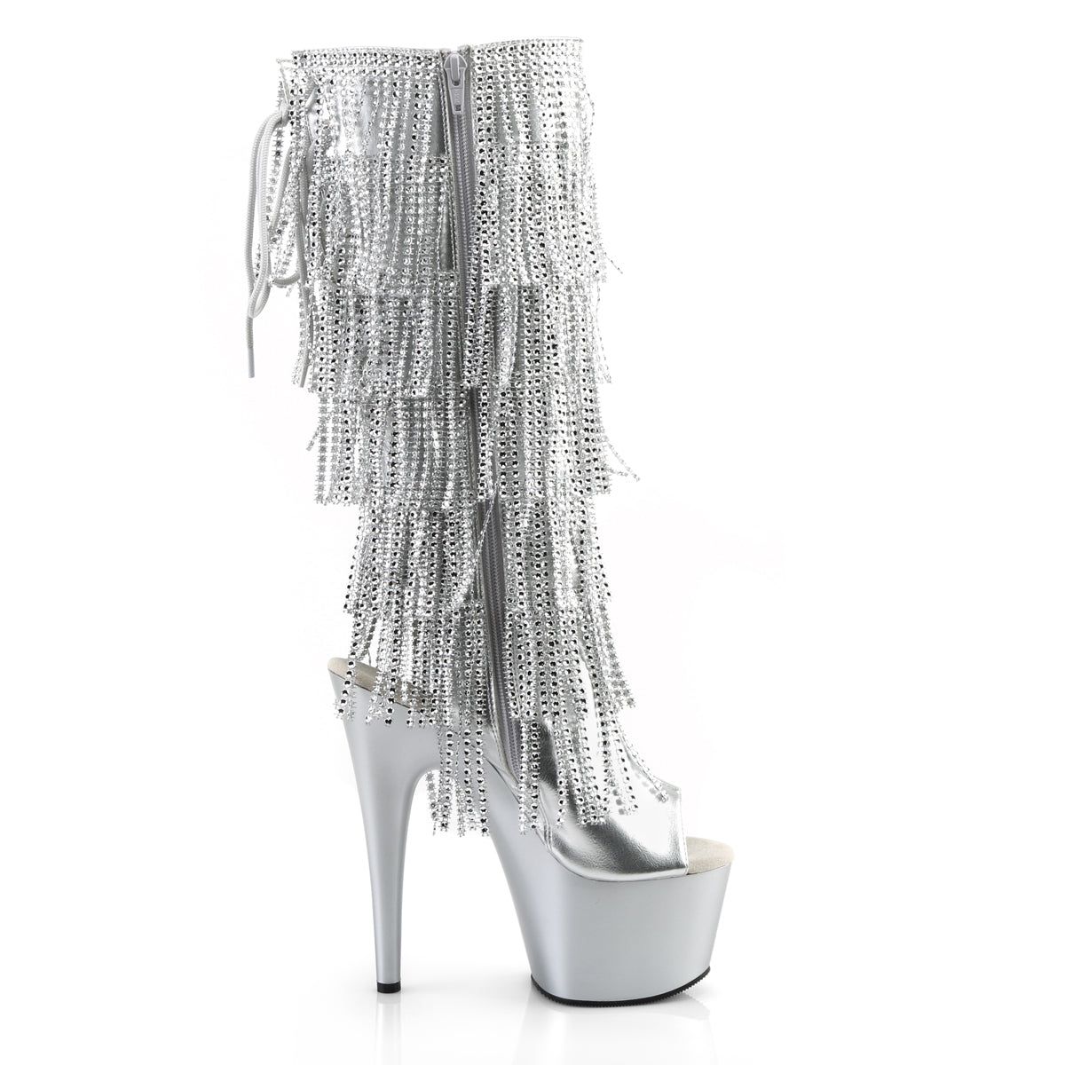 7" Heel, 2 3/4" PF Lace-Up Stretch PF Knee Boot, Side Zip (Pleaser ADO2024RSF/BPU/M)