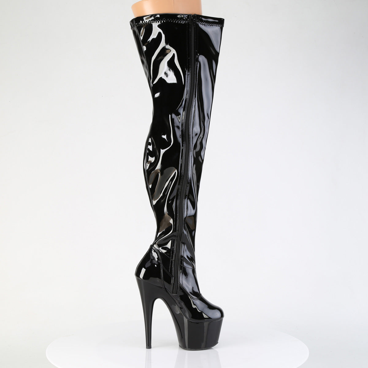 7" Heel, 2 3/4" PF Wide Calf Stretch Thigh Boot, Side Zip (Pleaser ADO3000WCF/B/M)