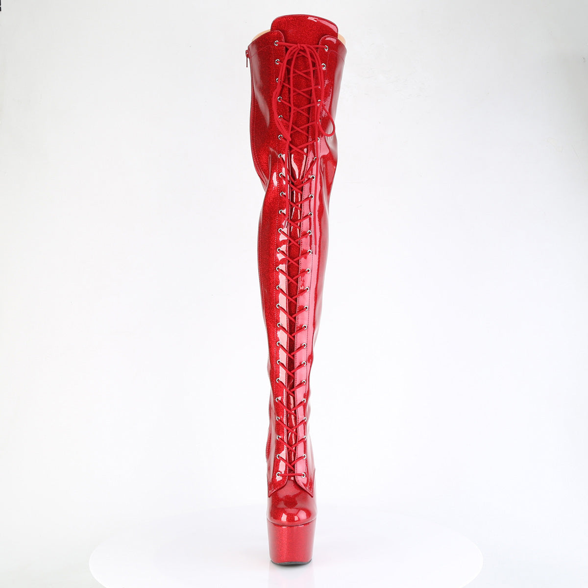 *7" Heel, 2 3/4" PF Lace-Up Stretch Thigh Boot, Side Zip (Pleaser ADO3020GP/AQG/M)