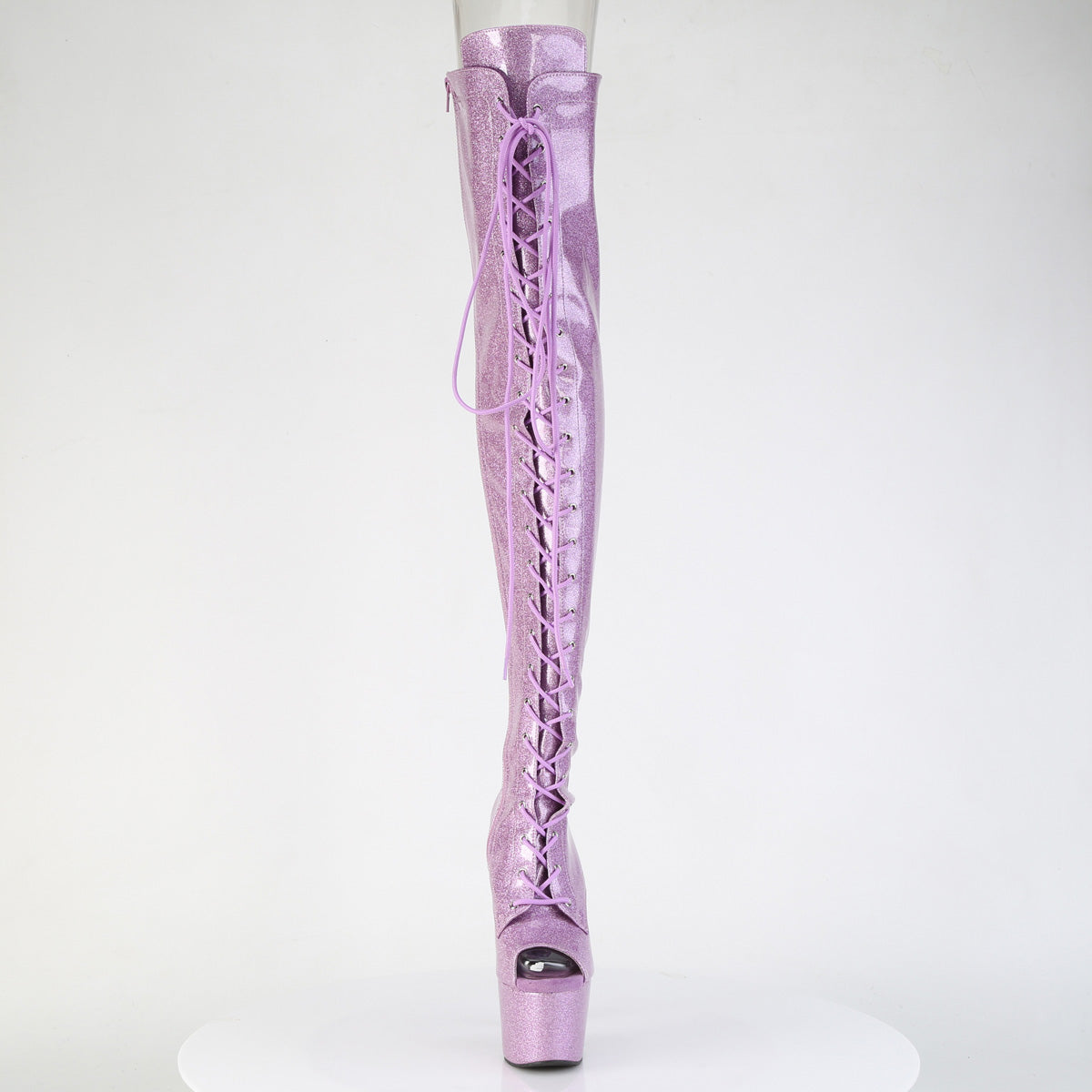 *7" Heel, 2 3/4" PF Peep Toe Lace-Up Thigh Boot, Side Zip (Pleaser ADO3021GP/AQG/M)