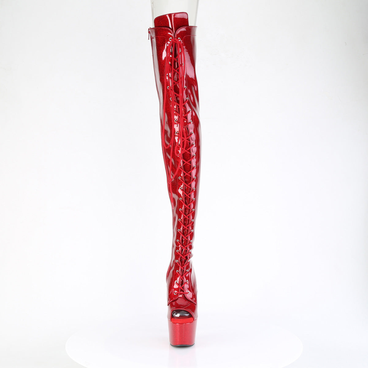 *7" Heel, 2 3/4" PF Peep Toe Lace-Up Thigh Boot, Side Zip (Pleaser ADO3021GP/AQG/M)