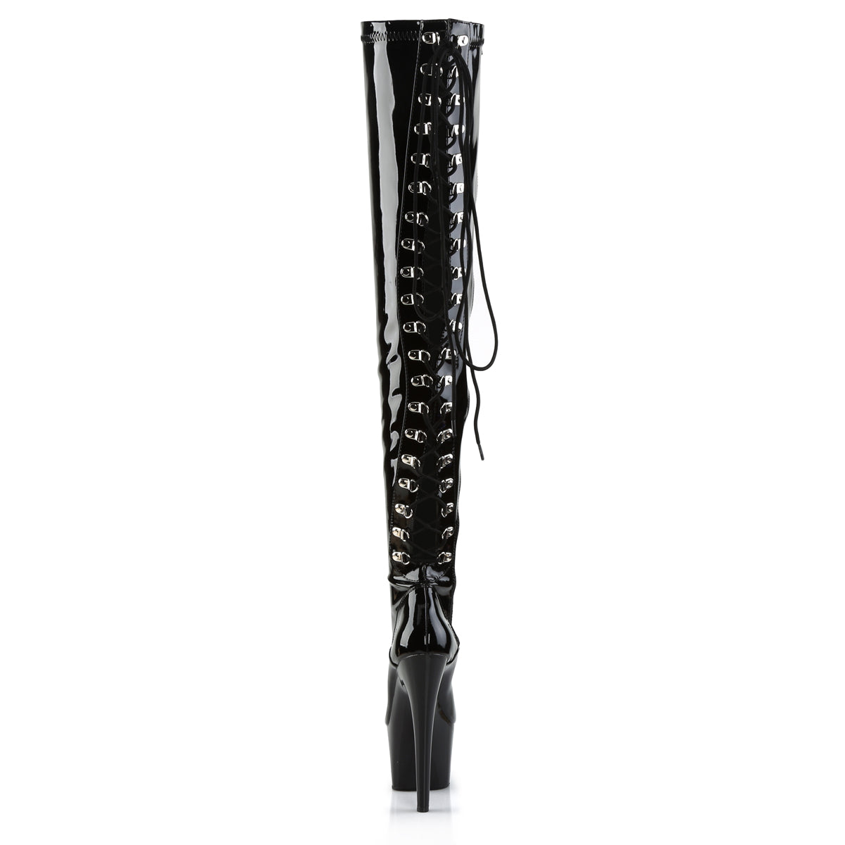 7" Heel, 2 3/4" PF Rear Lace-Up Stretch Thigh Boot, Side Zip (Pleaser ADO3063/B/M)