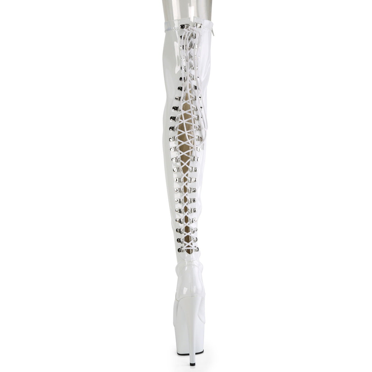 7" Heel, 2 3/4" PF Rear Lace-Up Stretch Thigh Boot, Side Zip (Pleaser ADO3063/B/M)