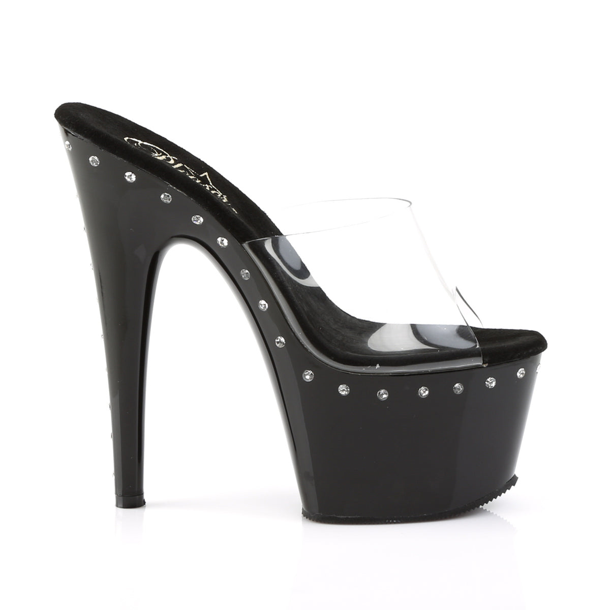 7" Heel, 2 3/4" PF Slide Featuring 1 Line R/S On PF And Heel (Pleaser ADO701LS/C/B)