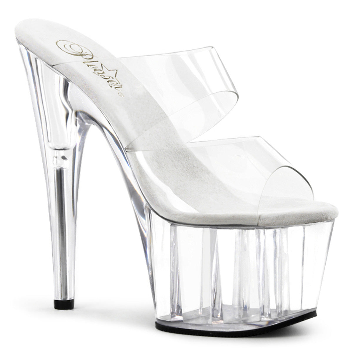 7" Heel, 2 3/4" PF Slide, Two-Band Clear Straps (Pleaser ADO702/C/B)