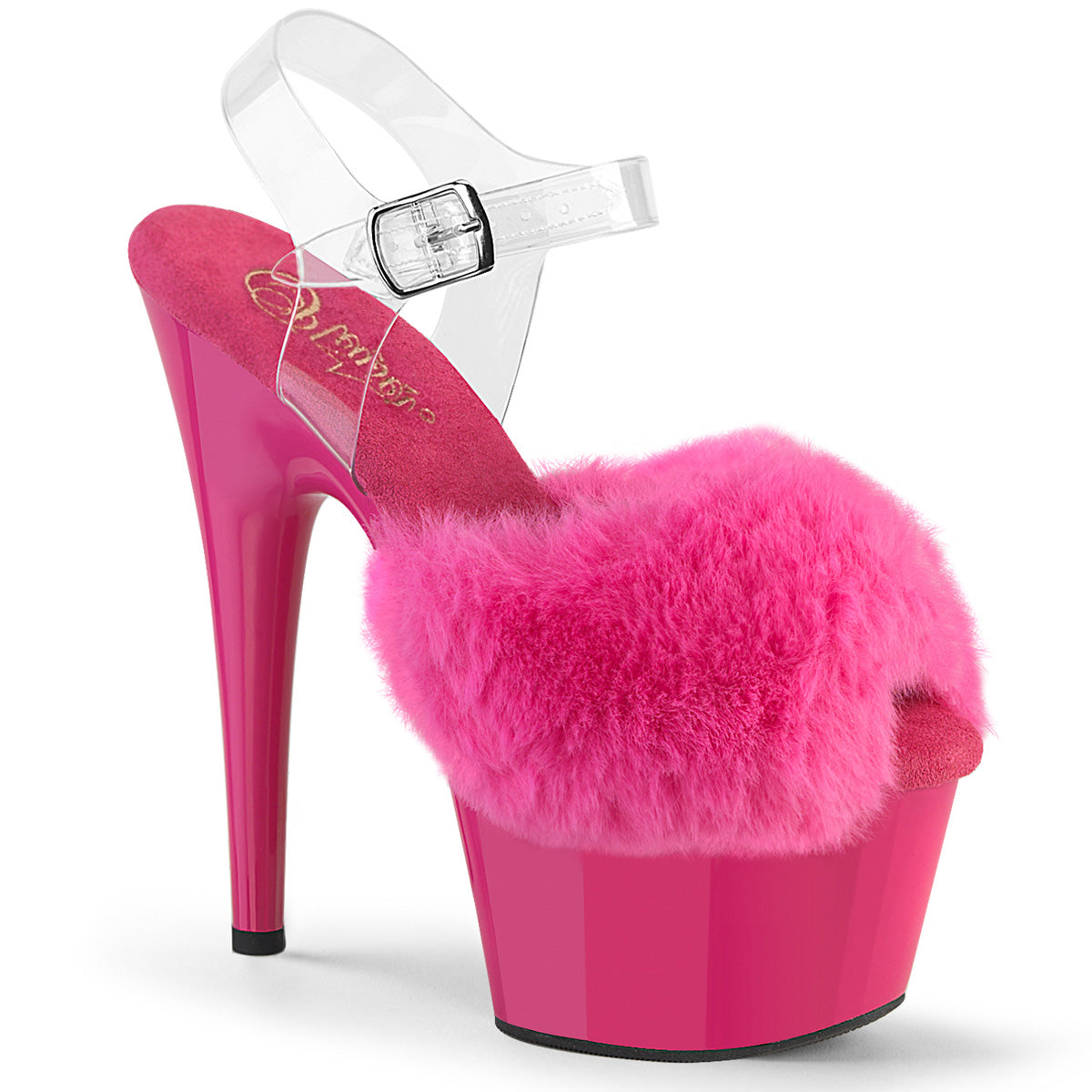 7" Heel, 2 3/4" PF Ankle Strap Sandal w/ Fur Upper (Pleaser ADO708FUR/B/M)
