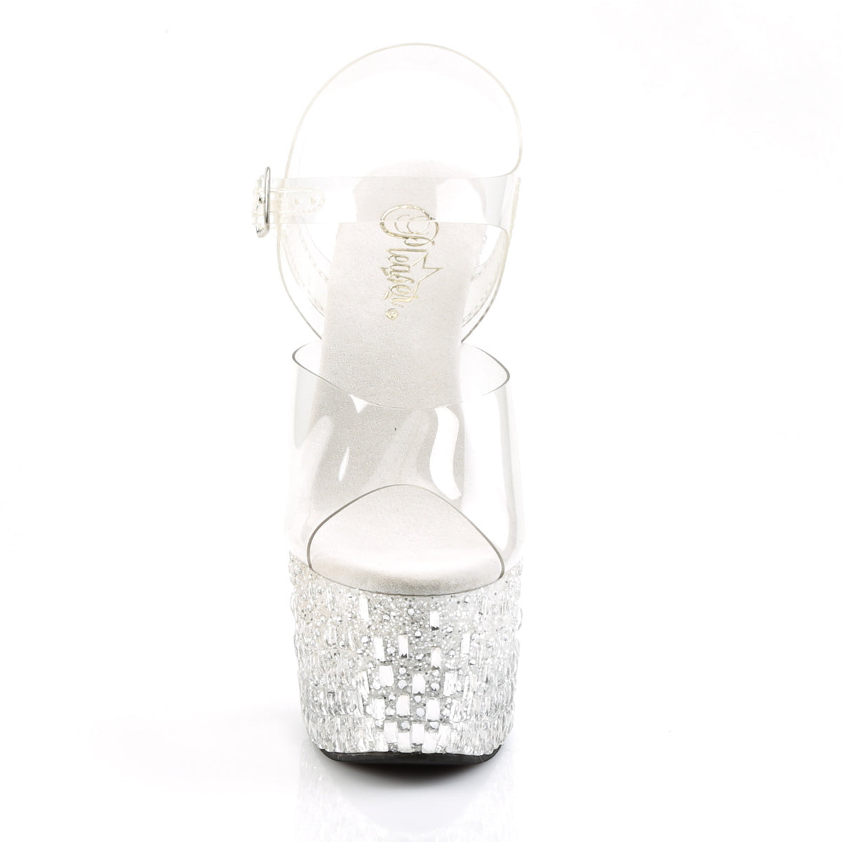 7" Heel, 2 3/4" PF Ankle Strap Sandal w/Glitter & Stones (Pleaser ADO708MR-5/C/W-S)