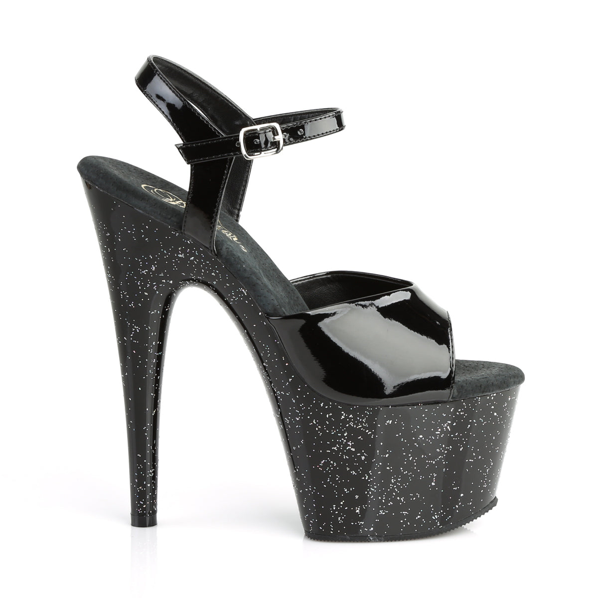 *7" Heel, 2 3/4" PF Ankle Strap Sandal w/Mini Glitter (Pleaser ADO709MG/B/M)