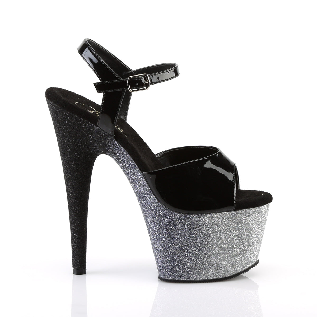 7" Heel, 2 3/4" Ombre Glittered PF Ankle Strap Sandal (Pleaser ADO709OMBRE/B/S-B)