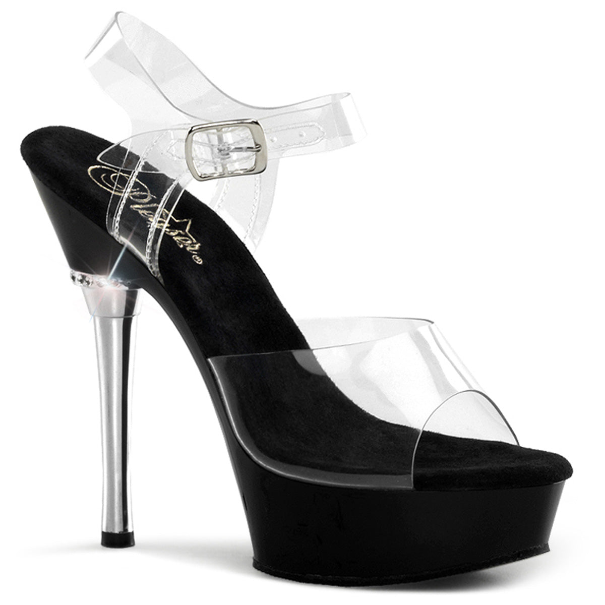 *5 1/2" Heel 1 1/2" PF Chrome Heel Ankle Strap Sandal (Pleaser ALL608/C/B)