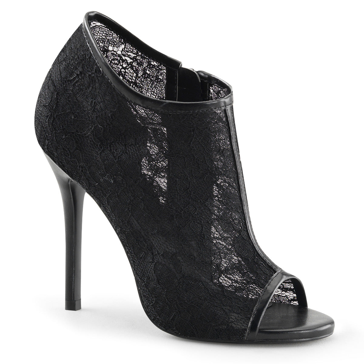 **5" Heel, Open Toe Bootie w/ Lace Overlay Lace Mesh (Fabulicious AMU56/BLC-MS)