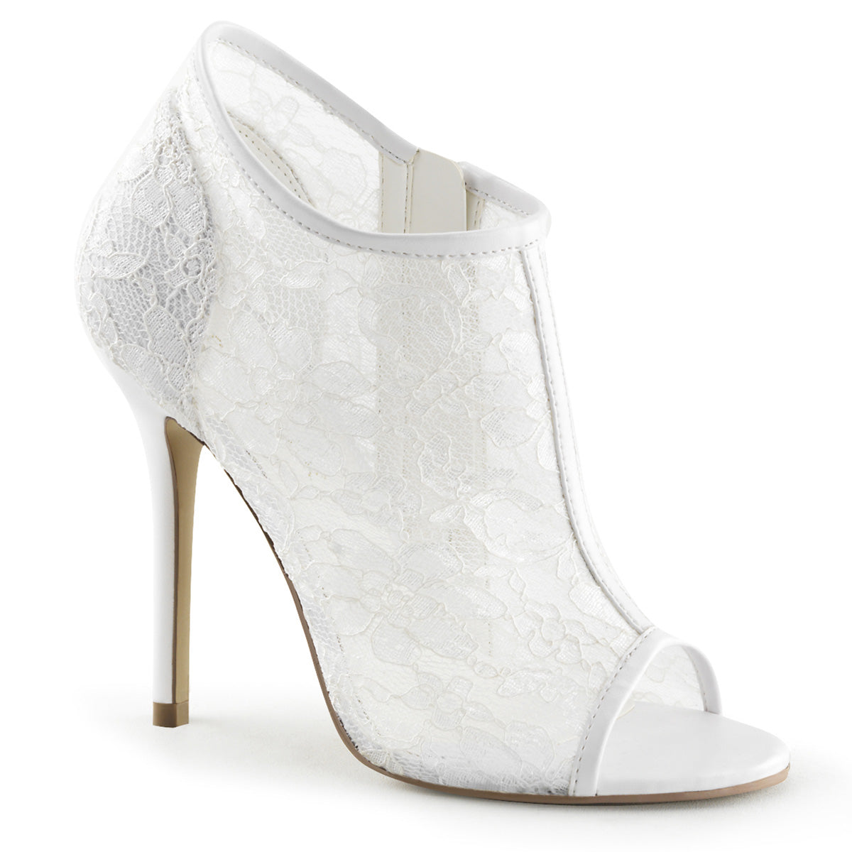 **5" Heel, Open Toe Bootie w/ Lace Overlay Lace Mesh (Fabulicious AMU56/BLC-MS)