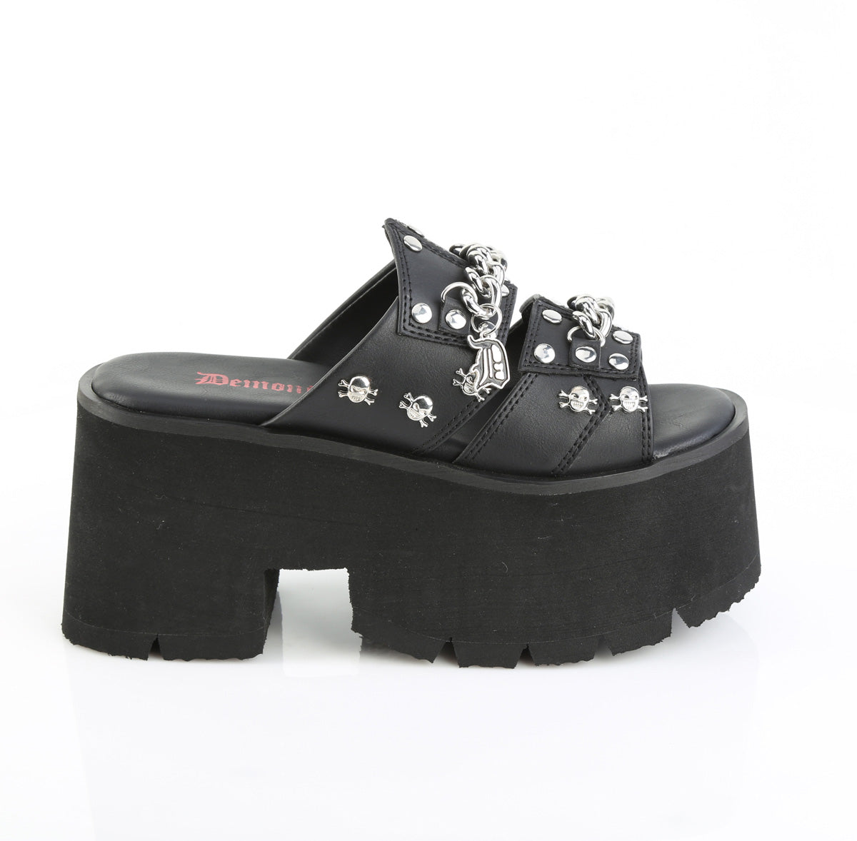 3 1/2" Chunky Heel, 2 1/4" Cut Out PF Slide Sandal (Demonia ASH08/BVL)