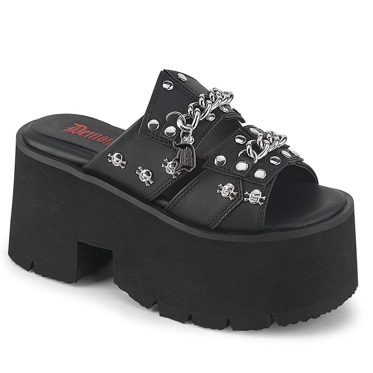3 1/2" Chunky Heel, 2 1/4" Cut Out PF Slide Sandal (Demonia ASH08/BVL)