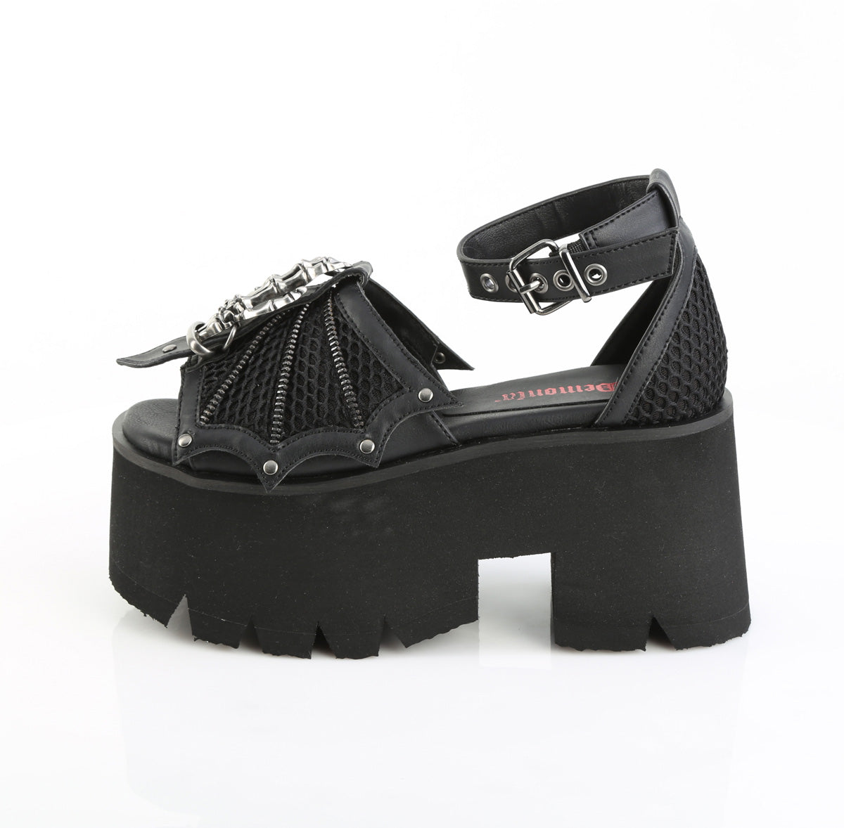 3 1/2" Chunky Heel, 2 1/4" Cut Out PF Ankle Strap Sandal (Demonia ASH11/BVL)