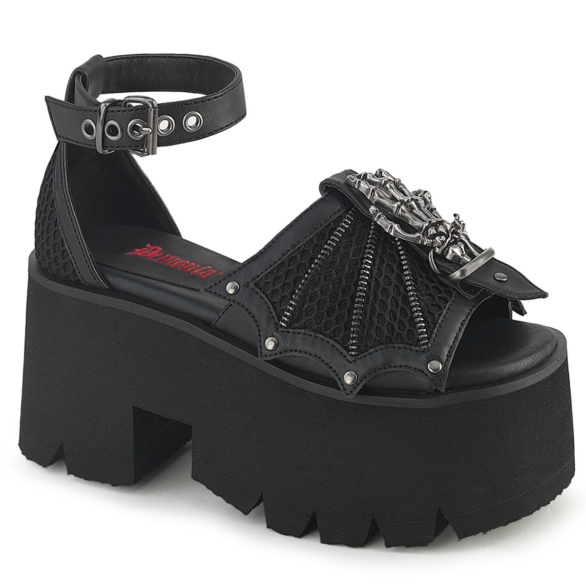 3 1/2" Chunky Heel, 2 1/4" Cut Out PF Ankle Strap Sandal (Demonia ASH11/BVL)